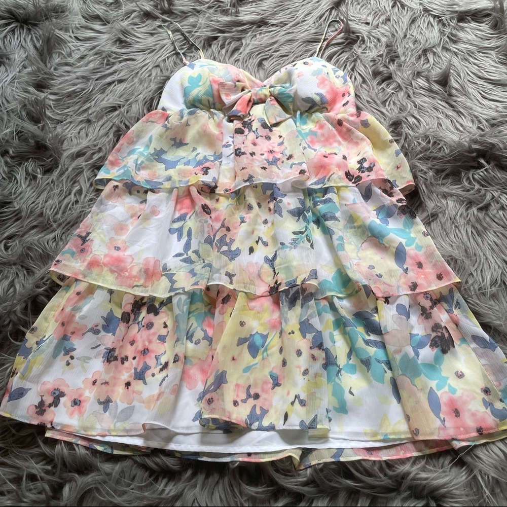 Candies Pastel Floral Tiered Bow Dress Size Large